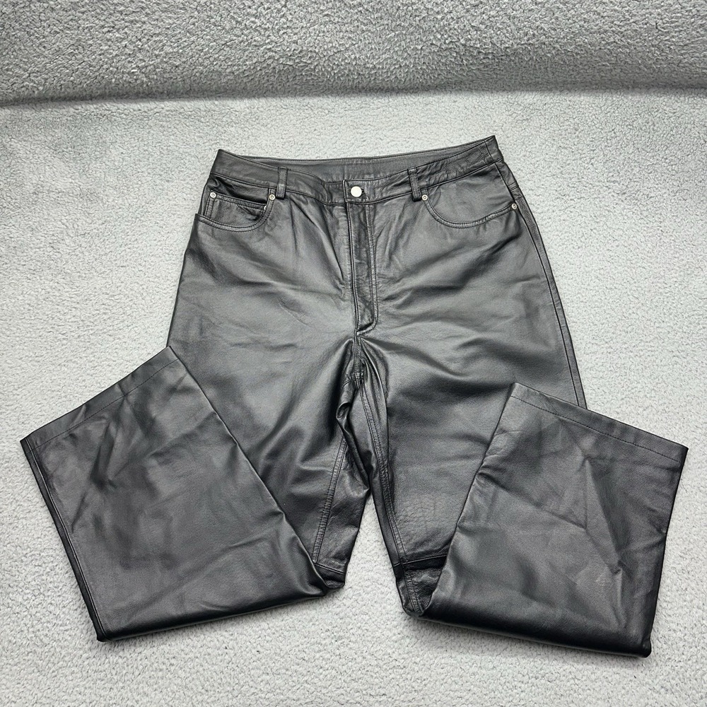 Newport News Jeanology Collection E2319 Womens Sz. 16T Black Leather Pants Biker